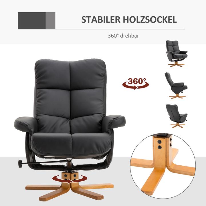 Actual product image Homcom Relaxsessel mit Hocker Holz, Kunstleder Schwarz
