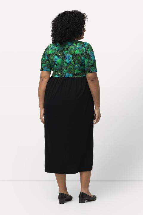 Produktbild Ulla Popken Jerseykleid, Blätter, A-Linie, V-Ausschnitt, Halbarm (54)