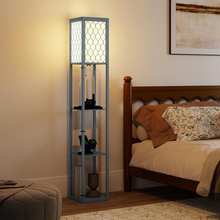 Produktbild Homcom Stehleuchte MDF, Stoff Hellgrau+Weiss (E27)