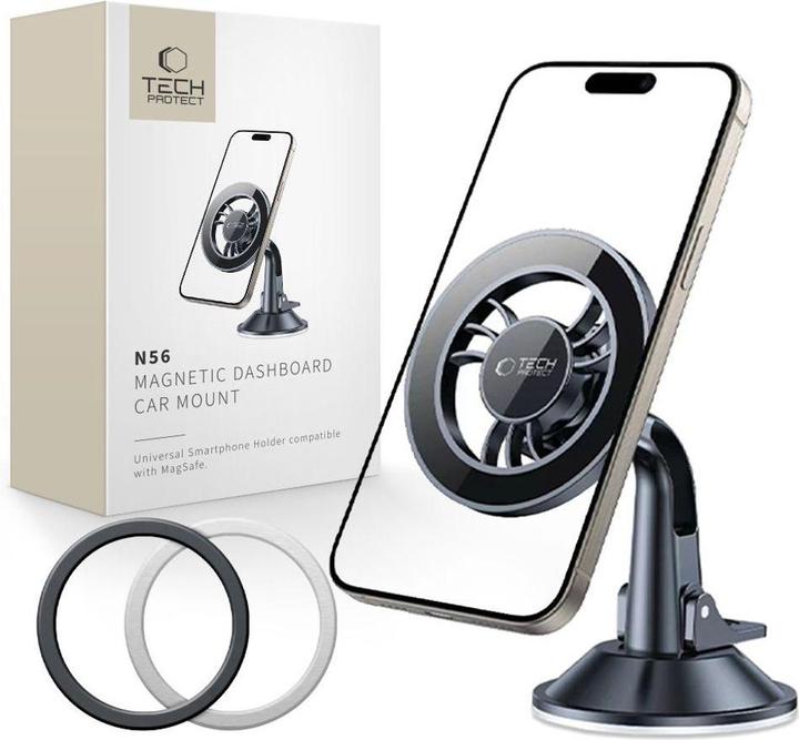 Actual product image Tech-Protect N56 Magnetic MagSafe Car Holder for Cockpit, Windshield Mount - Black