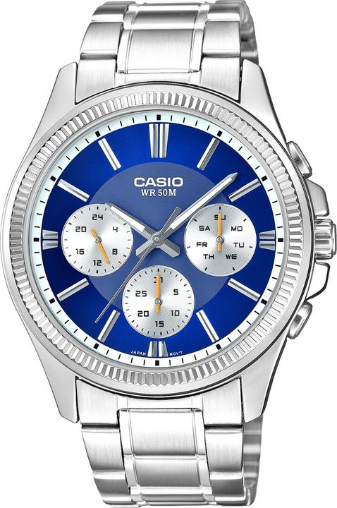 Immagine prodotto Casio Klassisches Herrenarmbanduhr mit blauer Zifferblatt und silbernem Band (Orologio da polso analogico, 43 mm)