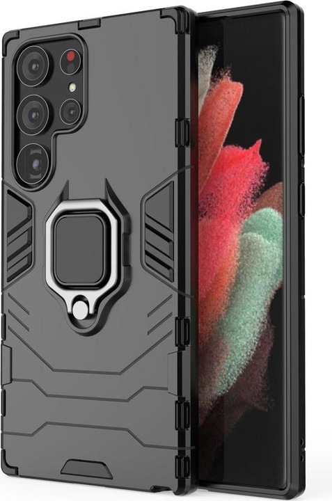 Actual product image Hurtel Ring Armor case for Samsung Galaxy S23 Ultra armored cover magnetic ring holder black (Samsung Galaxy S23 Ultra)