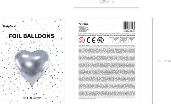 Produktbild Partydeco Herzballon Silber 45cm (1 x)