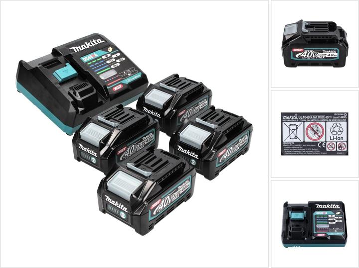 4x Makita BL 4040 Akku 40 V max. 4,0 Ah XGT Li-Ion Akku (191B26-6), 1x Makita DC 40 RA Schnell Ladegerät XGT LXT (191E07-8)