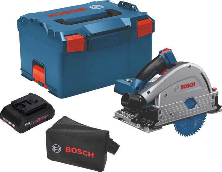 1,3 x 20 mm, 42, 1x Bosch GKT 18V-52 GC Professional cordless plunge-cut, 1x Bosch GBA 18 V 4.0 Ah ProCORE batteria ricaricabile, 1x sacchetto per la polvere, 1x chiave a brugola, 1x lama circolare, Expert for Wood per seghe a batteria, 140 x 1.8