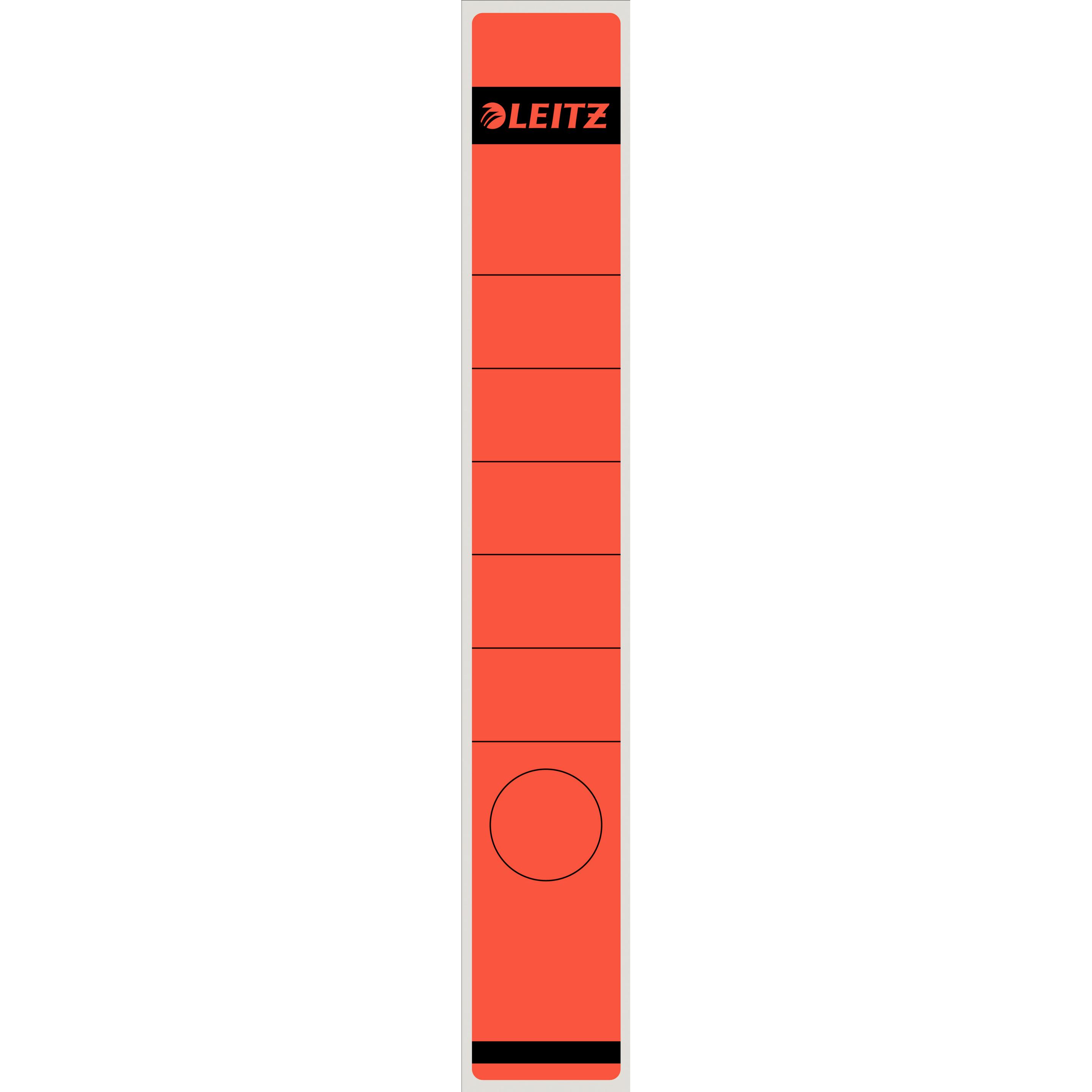 Leitz, Ordner Zubehör, Ordnerrücken-Etikett, 39 x 285 mm, lang, schmal, rot passend für Standard- und Hartpappe