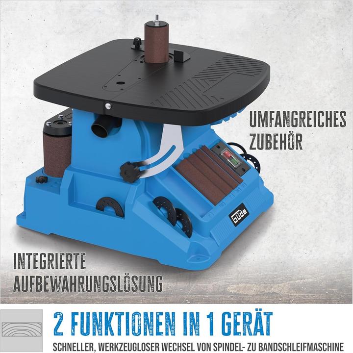 Produktbild Güde Compact 2-in-1 oscillating spindle belt sander with tool-free conversion and adjustable table (500 W)