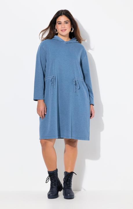 Image du produit Ulla Popken Robe en molleton à capuche et manches longues, ruban à fronces. Coupe trapèze (42, 44)