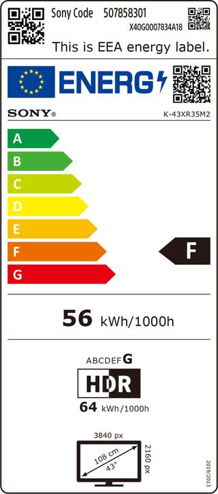 Label énergétique Sony K43XR35M2PB (43", Bravia 3 II, 4K, 2026)