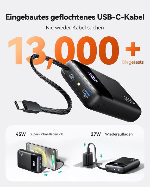 Image du produit INIU Powerbank mit integriertem USB-C Kabel (20000 mAh, 45 W)