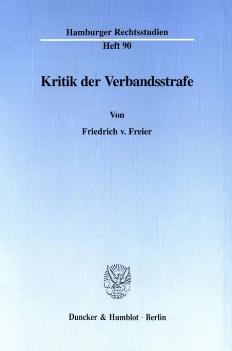 Produktbild Kritik der Verbandsstrafe (Deutsch, Friedrich v. Freier, 1998)