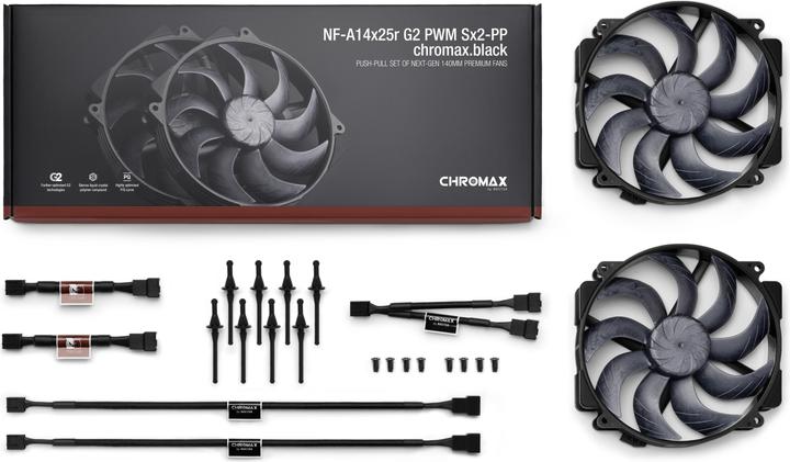 Produktbild Noctua NF-A14x25r G2 PWM Sx2-PP chromax.black Gehuselfter 140 mm (140 mm, 2x)