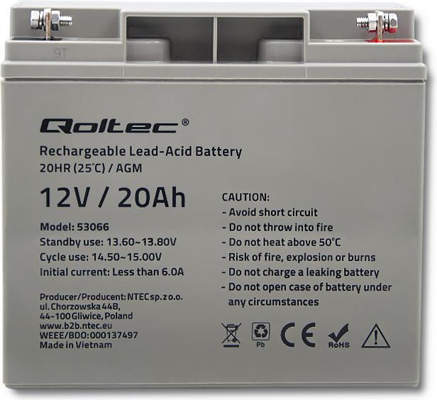 Produktbild Qoltec 53066 AGM battery 12V 20Ah max. 300A
