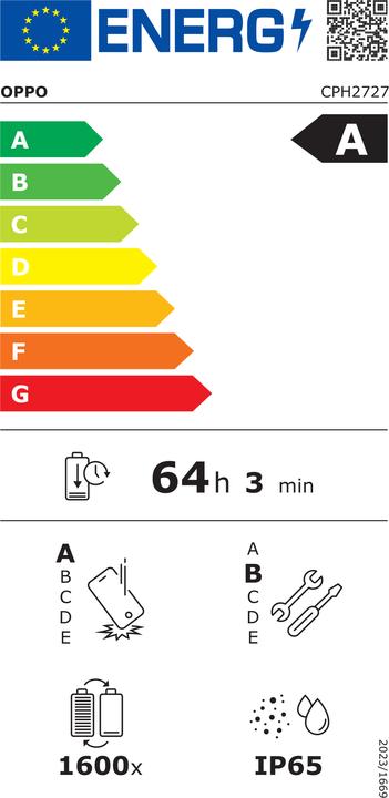 Label énergétique OPPO A5 (128 Go, Pourpre foncé, 6.67", Double SIM, 4G)