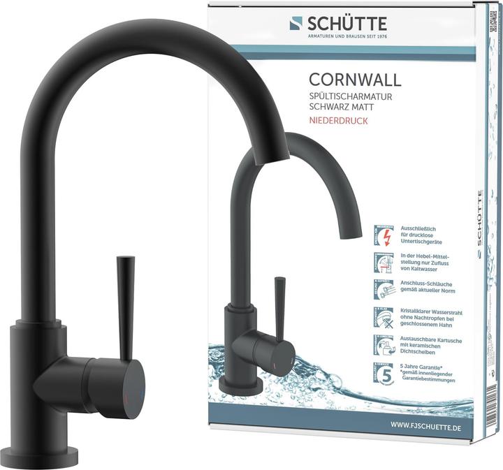 Produktbild Schütte Wasserhahn Küche CORNWALL Spültischarmatur Niederdruck Schwarz matt Schwenkbar 79169
