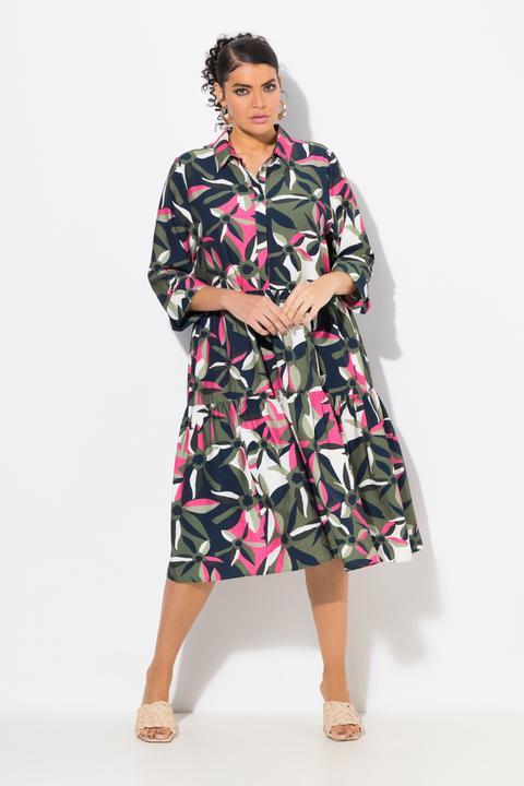 Image du produit Ulla Popken Robe midi manches 3/4 et col chemise, coupe évasée (54)