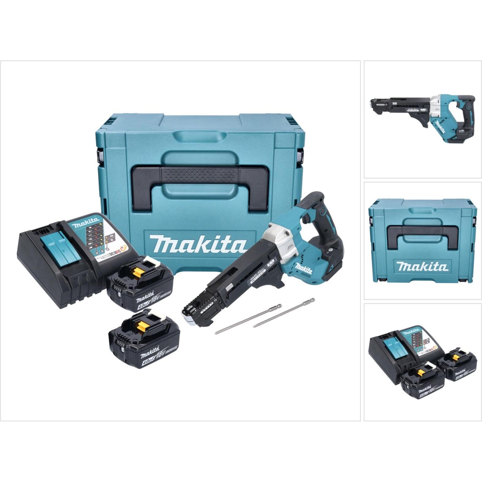 Makita, Bohrmaschine + Akkuschrauber, DFR 551 RMJ Akku Magazinschrauber 18 V 25 - 55 mm Brushless + 2x Akku 4,0 Ah + Lad...