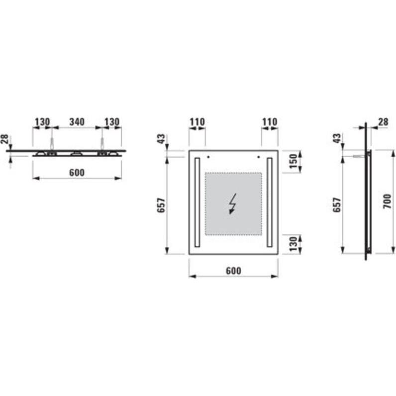 Thumbnail - Laufen, Kosmetikspiegel, Lani Spiegel, zwei vertikal integrierten Leuchten, 600x28x700mm, H4038521121441