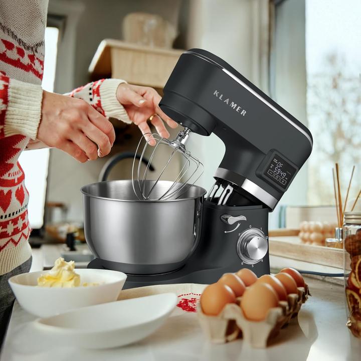 Image du produit KLAMER Küchenmaschine Classic 1400 W – 5,5 L Rührschüssel aus Edelstahl, Knet-, Rühr- & Schneeb… (1400 W, 5.50 l)