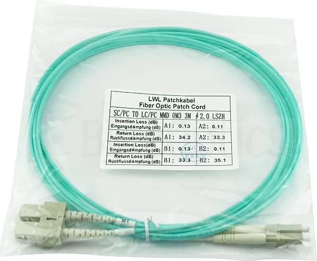 Actual product image BlueOptics 221691-B23 compatible LC-SC OM3 patch cable 15 metres