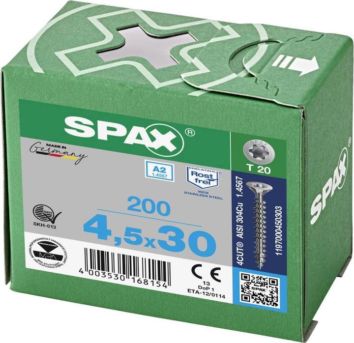 Actual product image Spax A2 Countersunk Multi-Head T-Star Plus T20 Fully Threaded (200 Screws per piece)