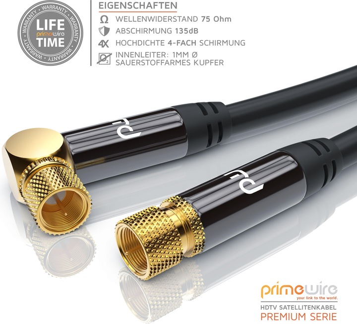 Produktbild Primewire SAT Kabel HDTV 90° gewinkelt - Premium SAT Koaxialkabel - TV Radio DVB-T DVB-C - 4 Fach Schirmung (135 dB, SAT Kabel)