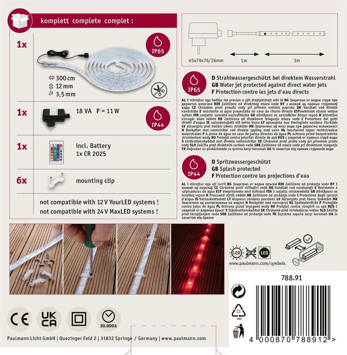 Actual product image Paulmann SimpLED Outdoor LED Stripe Set (Multicoloured, 300 cm, Outdoor)