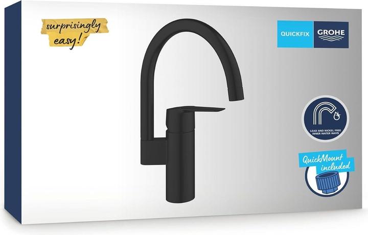 Productafbeelding Grohe Start QuickFix keukenmengkraan, hoge uitloop, eenvoudige installatie, draaibaar, mat zwart