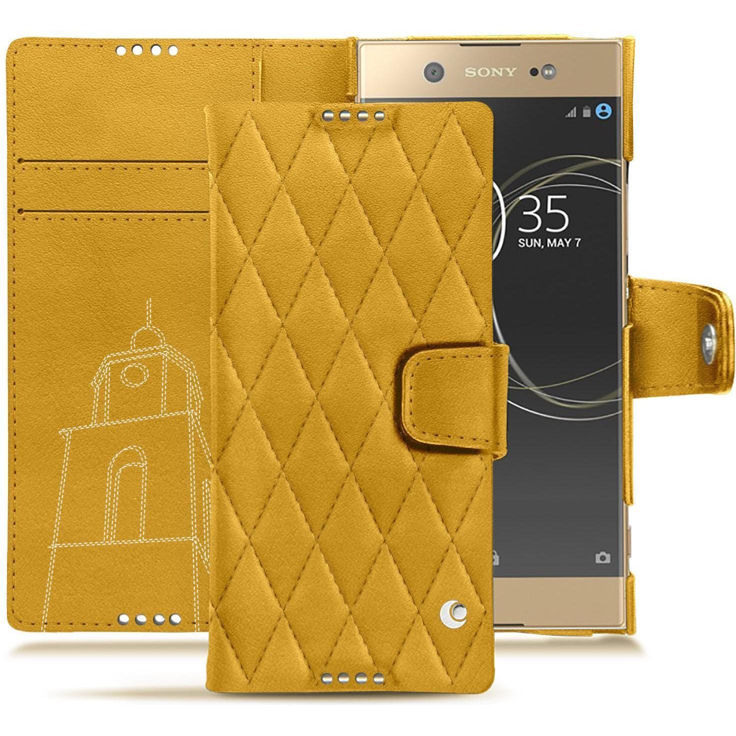 Noreve Lederschutzhülle Wallet (Sony Xperia XA1 Ultra), Smartphone Hülle, Orange