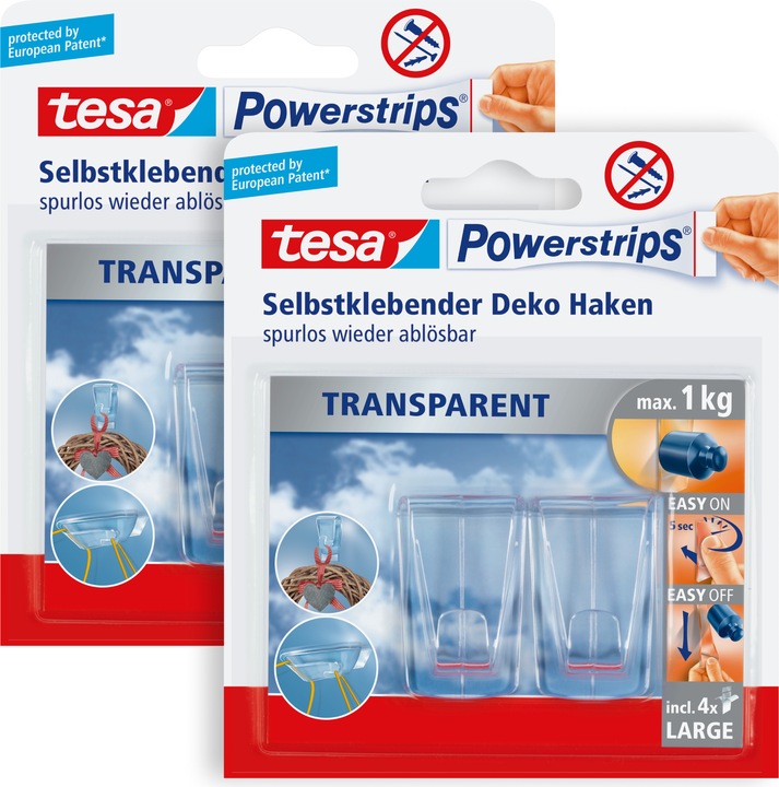 Produktbild tesa Powerstrips Transparent Deko Haken LARGE