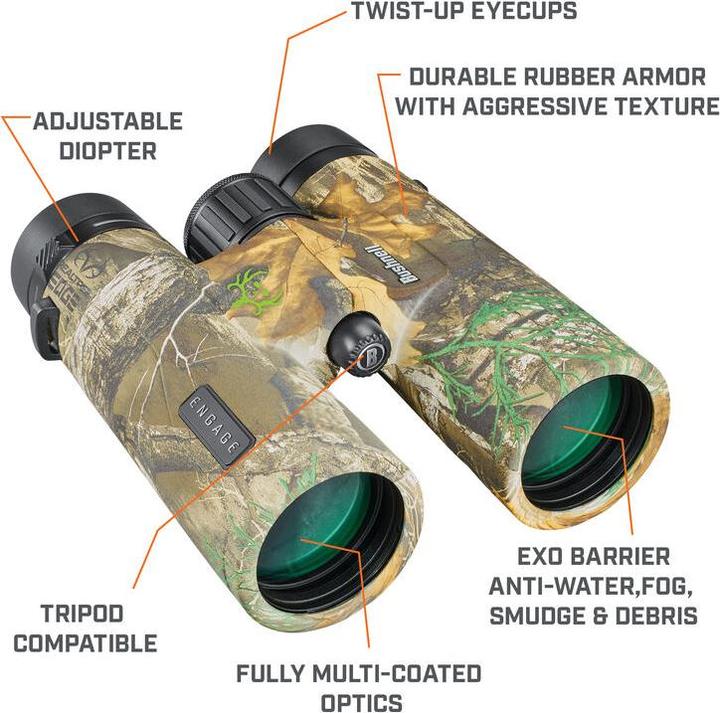 Produktbild Bushnell - Engage x - 10 x 42 - Real Tree Edge Knochenkollektor - Rakantprisma - Wasser und nebelsic (10x, 42 mm)