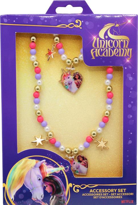 Unicorn Academy Jewelry Set: Plastic necklace and bracelet with stars and charms 12x2.5x18.5 cm