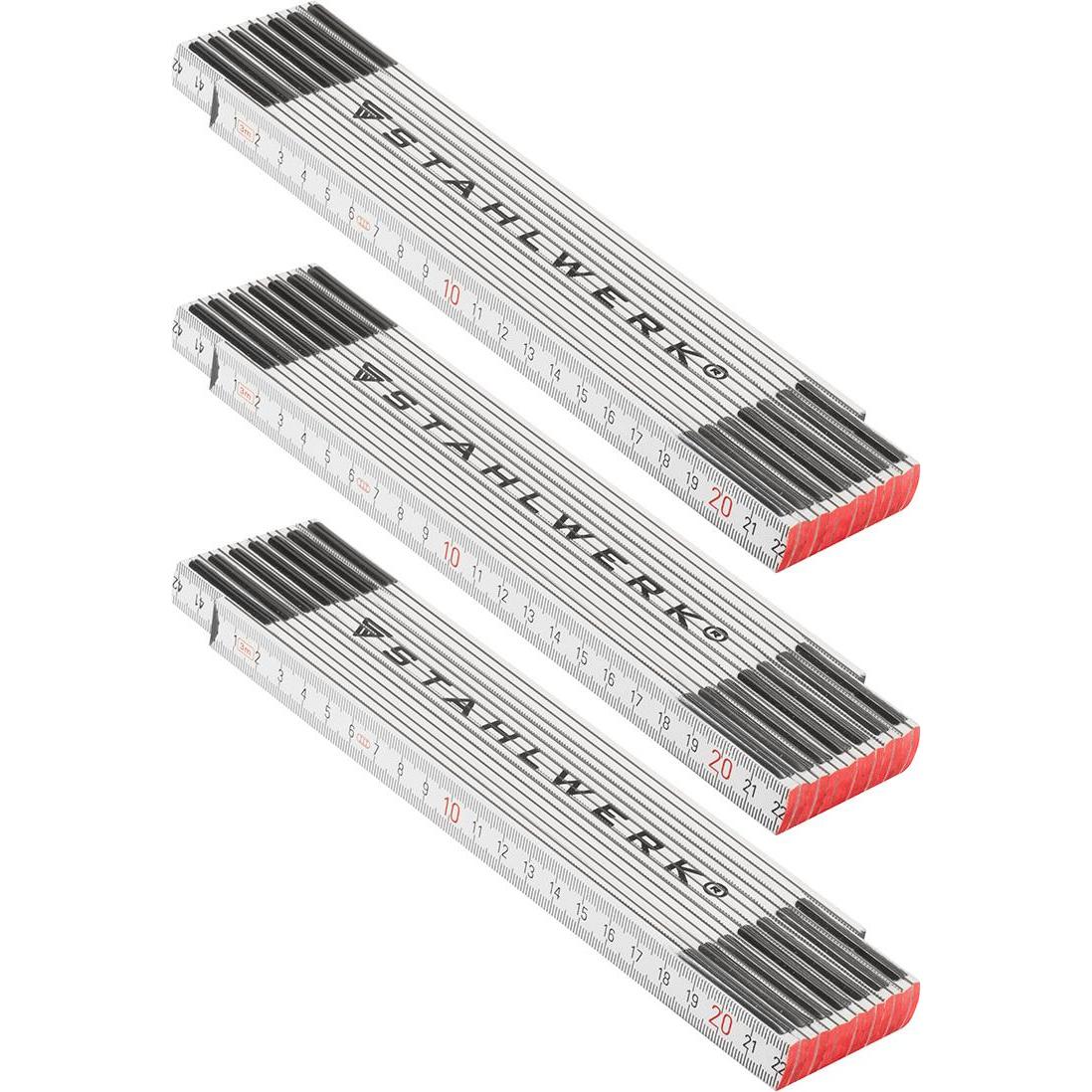 Stahlwerk, Längenmesswerkzeug, Zollstock 3er Set 3 Meter präziser Holz-Gliedermassstab, Meterstab (Metrisch)