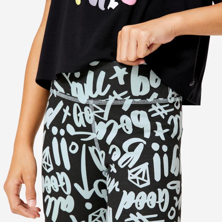 Image du produit Starever Legging danse moderne taille haute fille, vert céladon et noir fumé (140)