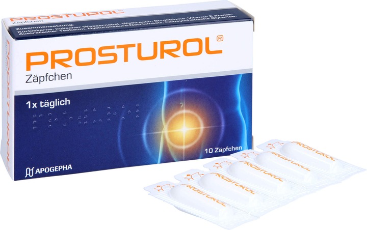 Apogepha PROSTUROL Suppositories for prostatitis and benign prostate enlargement, 10 pcs. Suppositories (Intimate washing lotion)
