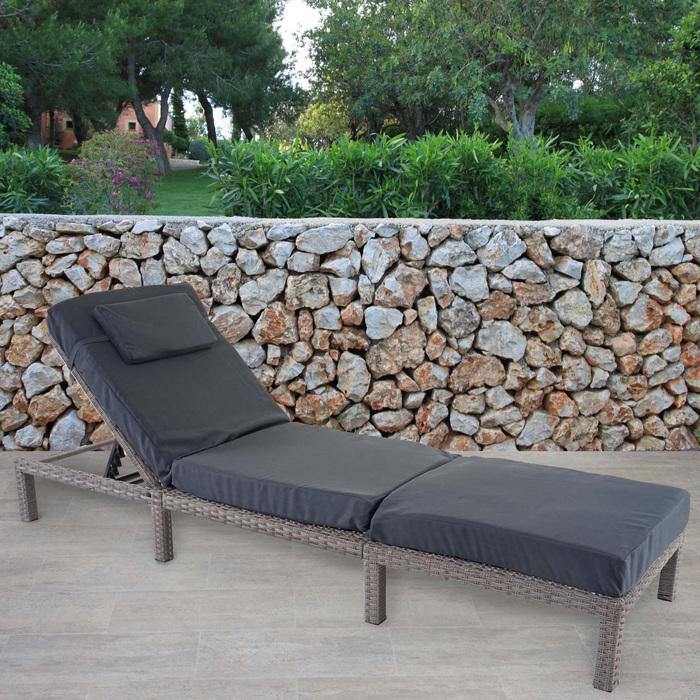 Actual product image Swisshandel24 Poly-Rattan Sunlounger, Relax Lounger Garden Lounger - Premium Grey, Cushion Dark Grey (198 cm)