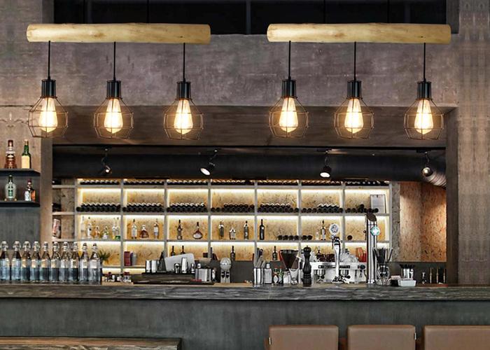 Image du produit Swisshandel24 Lampe à Suspendre, Industrial Vintage Bois Métal Noir - 3 Abat-jour Grille (E27)