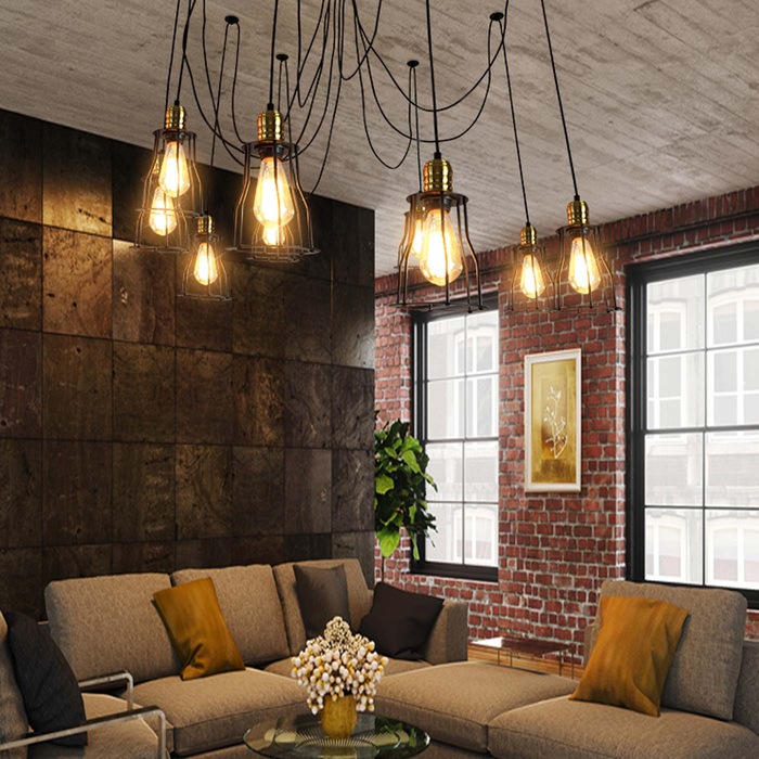Actual product image Swisshandel24 Pendant Lamp Hanging Lamp, Industrial Metal Height Adjustable Black - 9x Cage Lamp Sc (E27)