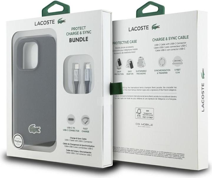 Immagine prodotto Lacoste Set 2in1 Case + Cable USB-C Iconic Petit Pique Woven MagSafe for iPhone 16 Pro Max black (Apple iPhone 16 Pro Max)
