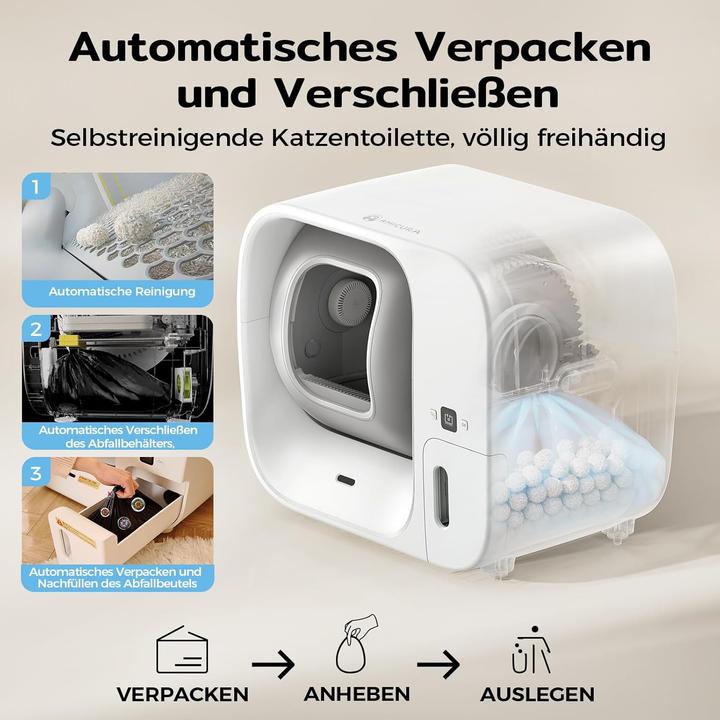 Actual product image AmiCura Cura 3 Selbstreinigende Katzentoilette,Auto Füllende Katzenklo Geruchskontrolle,TÜV,App,60L (Self-cleaning litter tray)