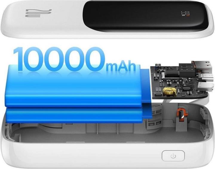 Productafbeelding Baseus Powerbank Qpow PRO met kabel, USB-C, 2xUSB, 10000mAh, 20W (Wit) (10000 mAh, 20 W, 37 Wh)