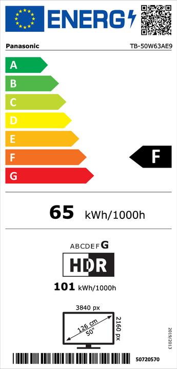 Label énergétique Panasonic TB-50W63AE9 Téléviseur LED Ultra HD HDR 50 (126 cm) TIVO (50", LCD, 4K)