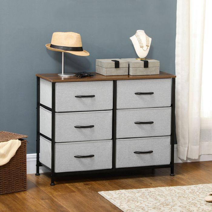 Produktbild Swisshandel24 Kommode Sideboard mit 6 klappbaren Stoffschubladen, Schubladenschrank mit Arbeitsplatte, Griff, Mehr