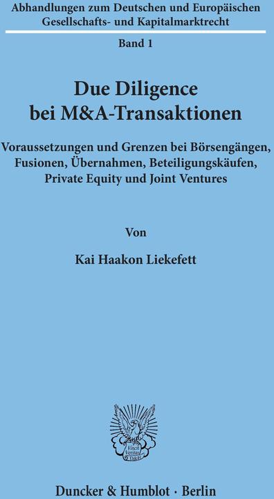 Produktbild Due Diligence bei M&A-Transaktionen (Deutsch, Kai H. Liekefett, 2005)