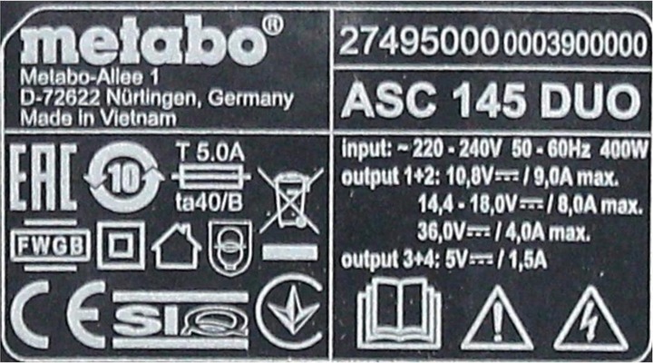 Actual product image Metabo Basic set with 2x battery LIHD 5,5Ah + ASC 145 DUO double charger (18 V)