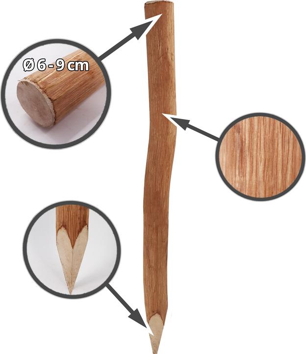 Actual product image Aquagart 30 Holzpfosten für Staketenzaun 1,5m I Durchmesser 6-9cm I Zaunpfosten aus Haselnuss I Zaun-Pfahl