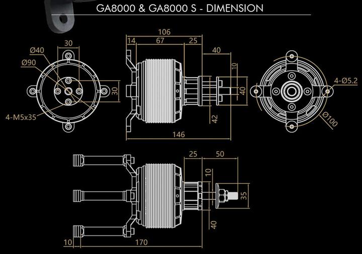 Actual product image Dualsky xmotor ga8000.9s single shaft edition 140 k/v 8000w brushless motor