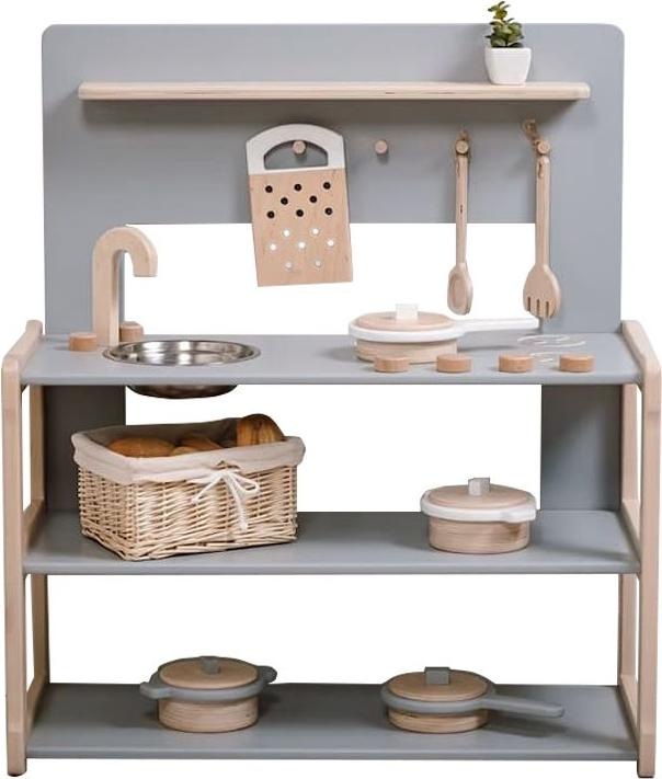 Activity Board Waldorf-Atmosphäre, Küchen-Spielset, Kinderspielküche aus Holz für Kinder - Grau