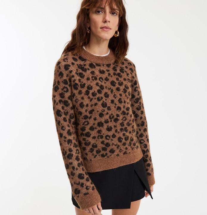 Actual product image La Redoute Collections Pullover aus Woll- und Alpaka-Mischgewebe mit Leopardenmuster (XL)