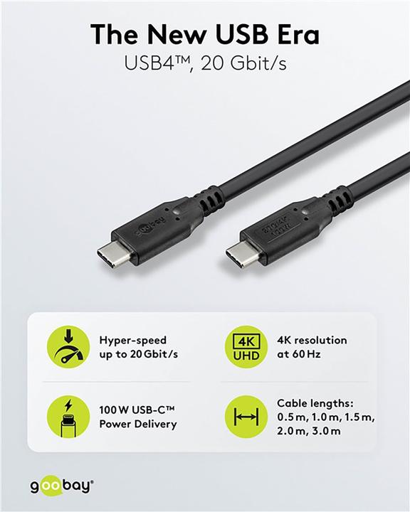 Produktbild Goobay USB-C-Kabel, USB4, 100 W, 20 Gbit/s, Power Delivery, 2 m (2 m, USB 4.0, 100 W)